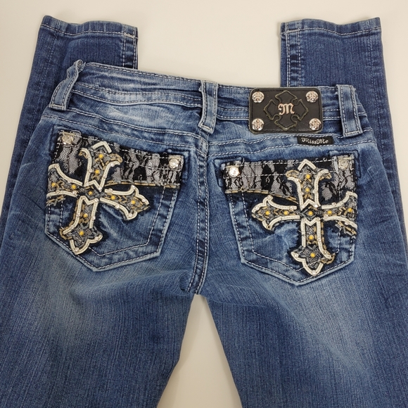 Miss Me Cross studded rhinestone bling jeans size 25 - Picture 14 of 14